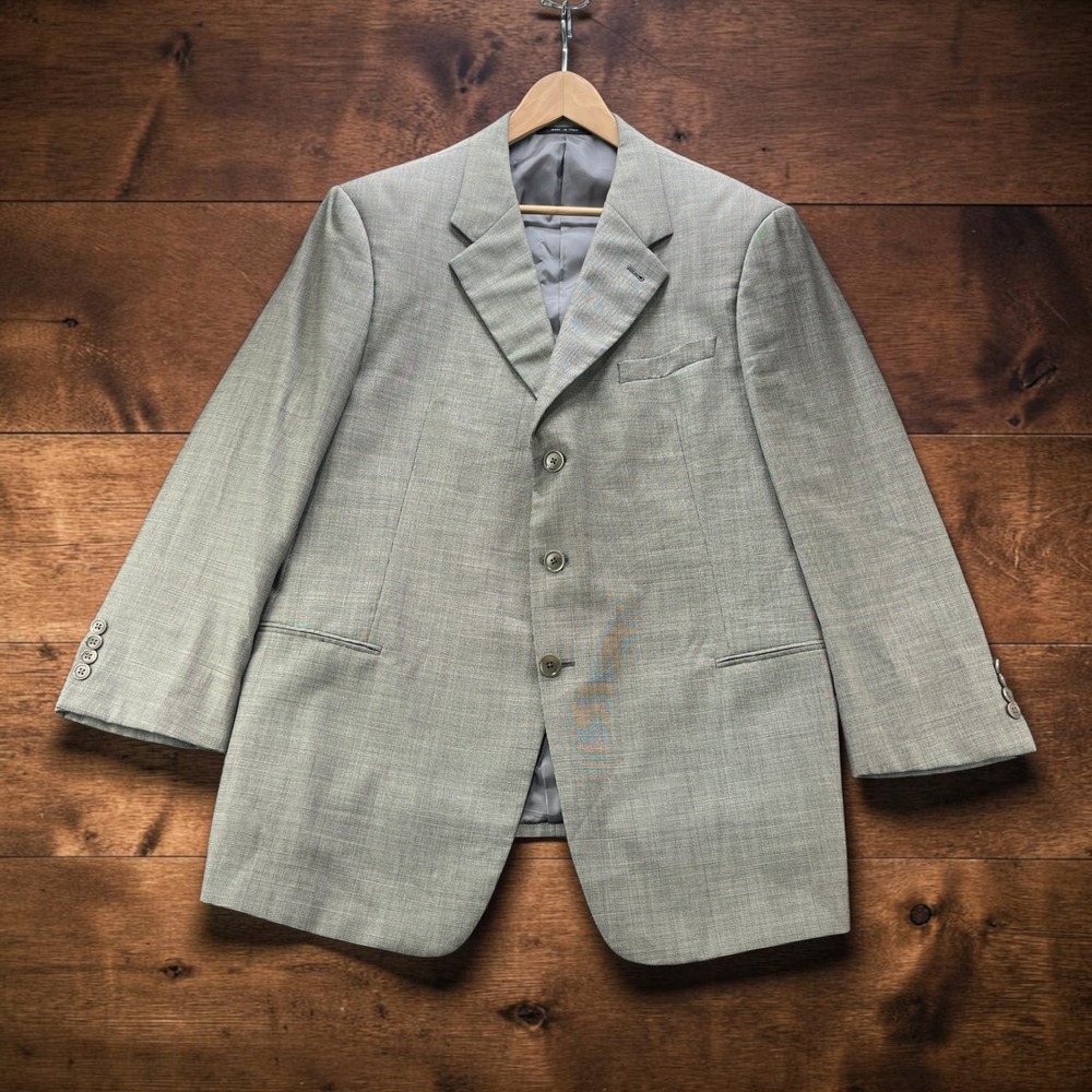 Vintage Armani Collezioni Mens 46R Grey Micro Check 3 Button Blazer Made Italy